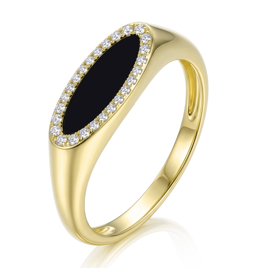 18K Gold Black Agate & Diamond Ring