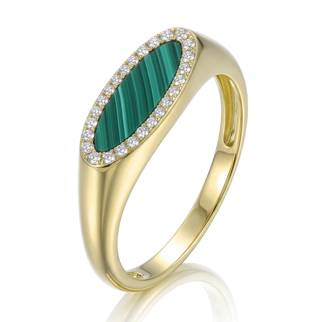 18K Gold Malachite & Diamond Ring