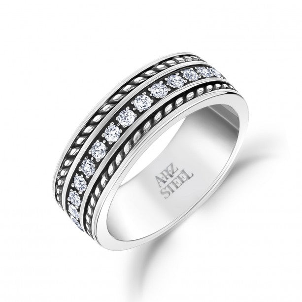 A.R.Z Steel White Stones Ring | Stainless Steel | ORLY Jewellers