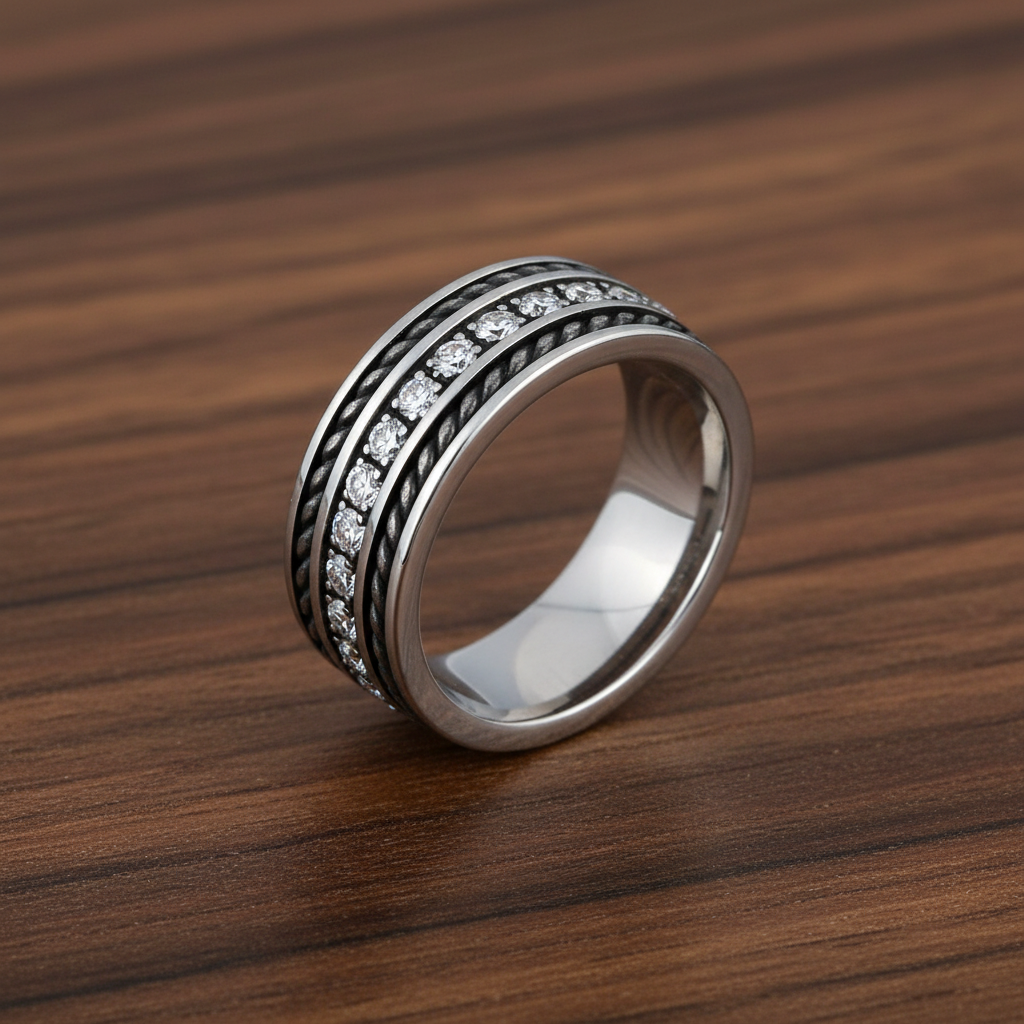 Bague ARZ Acier Pierres Blanches