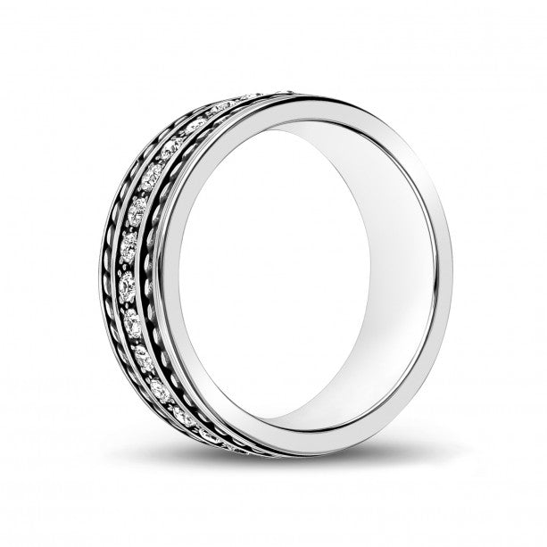 A.R.Z Steel White Stones Ring