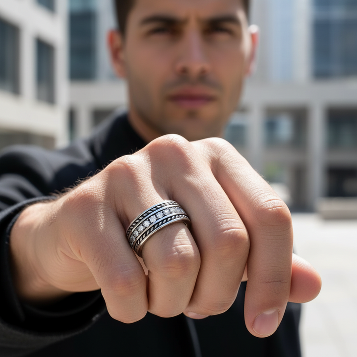 Bague ARZ Acier Pierres Blanches