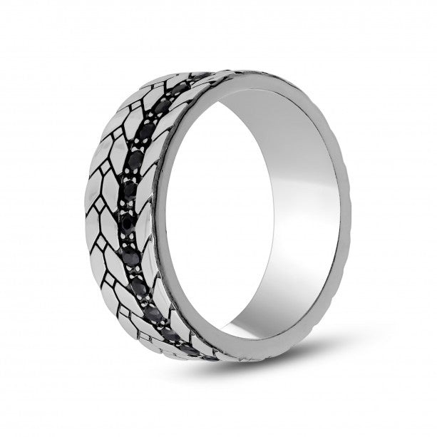 A.R.Z Steel Men's Black Stones Detailed Steel Ring | ORLY Jewellers
