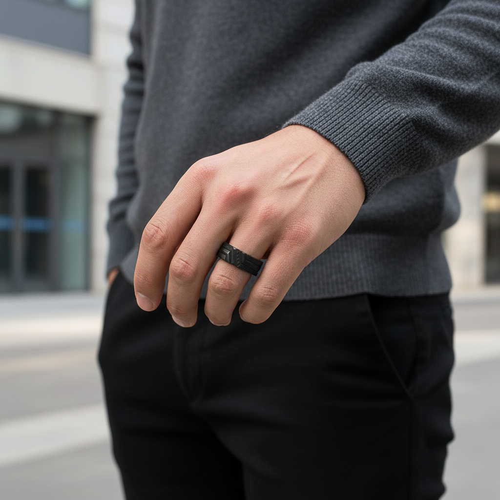 Bague en acier détaillée ARZ pour hommes