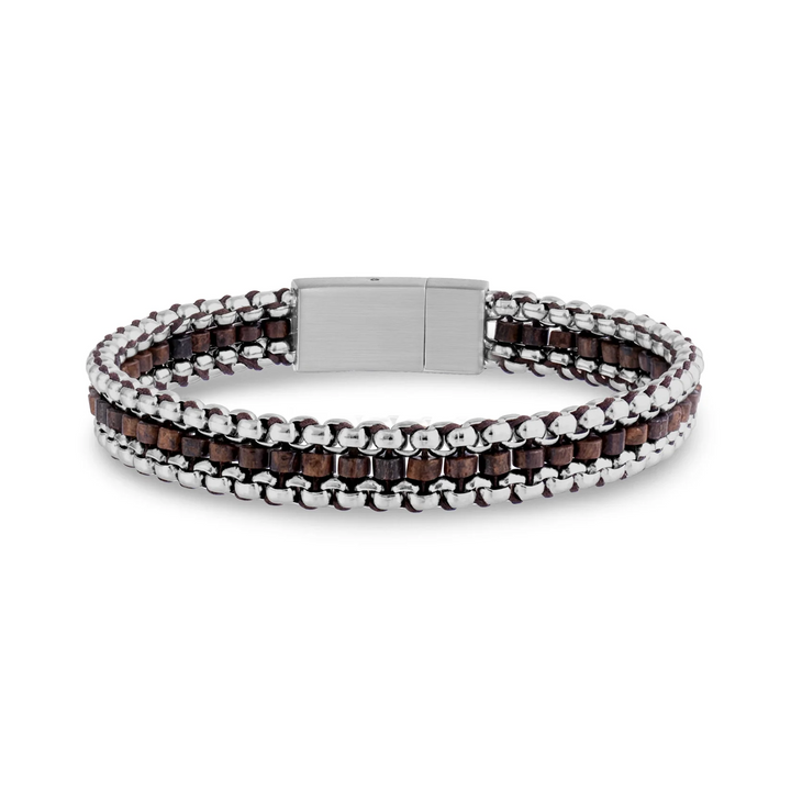 A.R.Z Steel Tethered Brown Beaded Bracelet 9mm