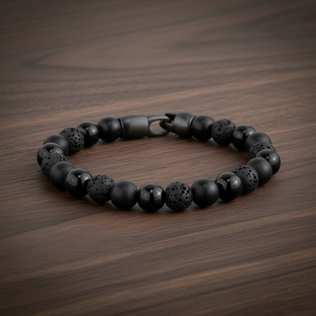 A.R.Z Steel Matte and Shiny Onyx Bracelet 8mm