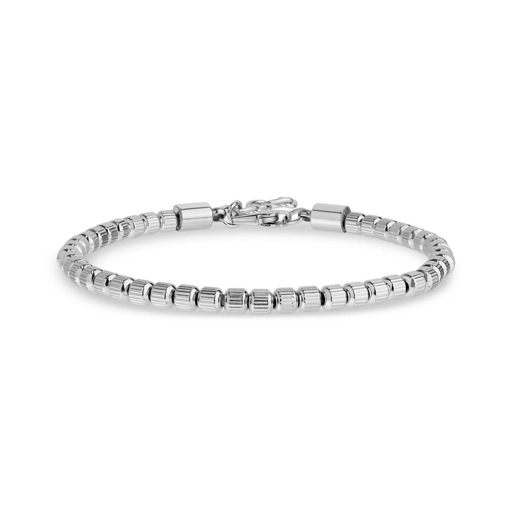 A.R.Z Steel Textured Barrel Bead Bracelet 4mm