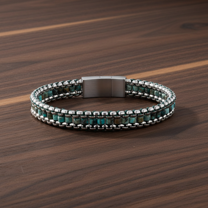 A.R.Z Steel Tethered African Turquoise Bracelet 9mm