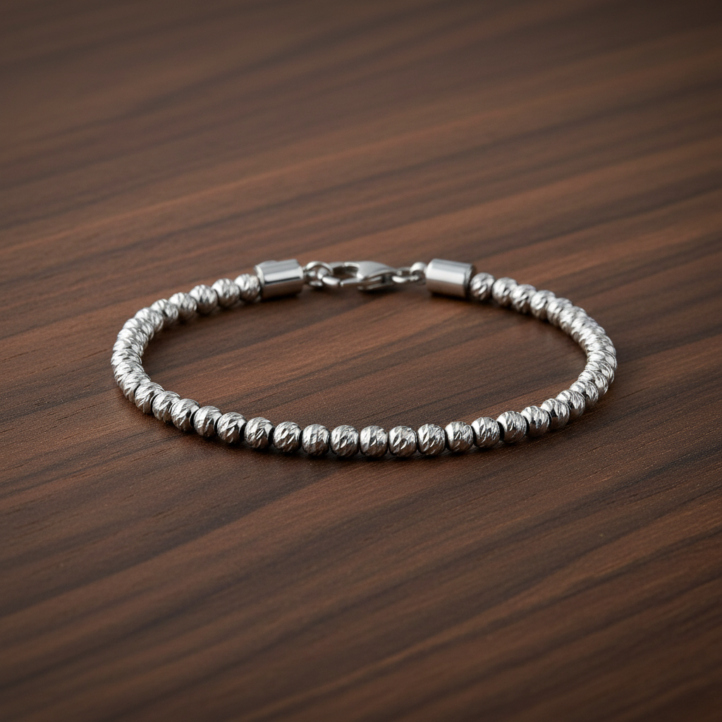 A.R.Z Steel Diamond Cut Beaded Bracelet 4mm