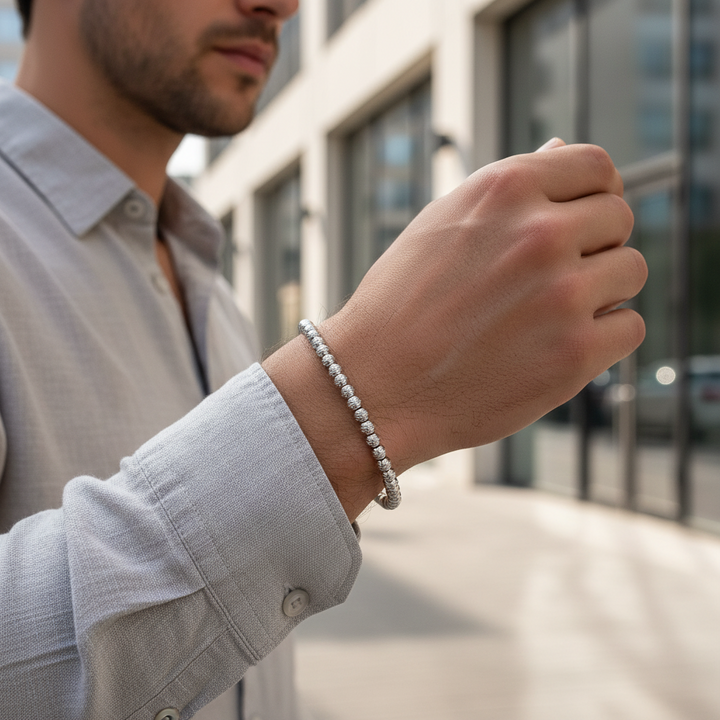 A.R.Z Steel Diamond Cut Beaded Bracelet 4mm