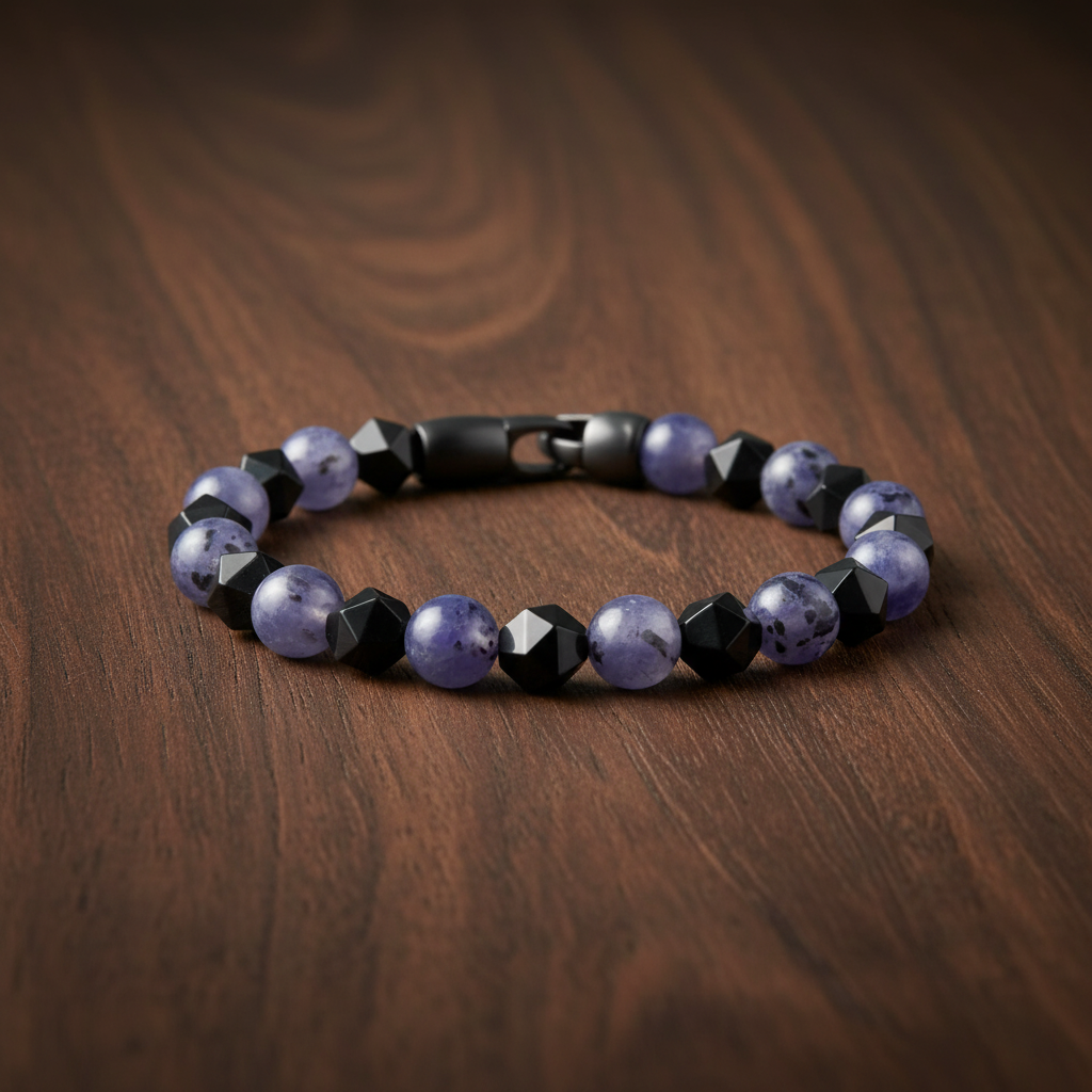 A.R.Z Steel Iolite Bead Bracelet 8mm