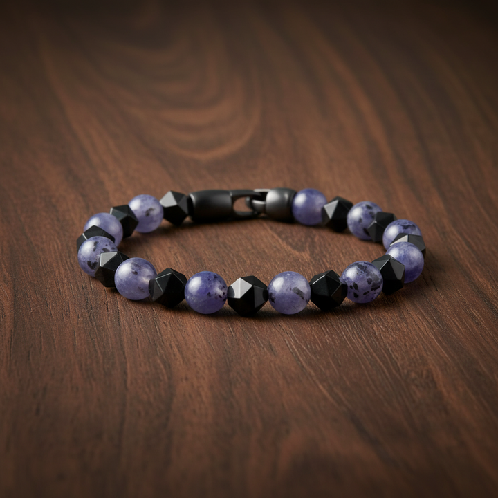 A.R.Z Steel Iolite Bead Bracelet 8mm