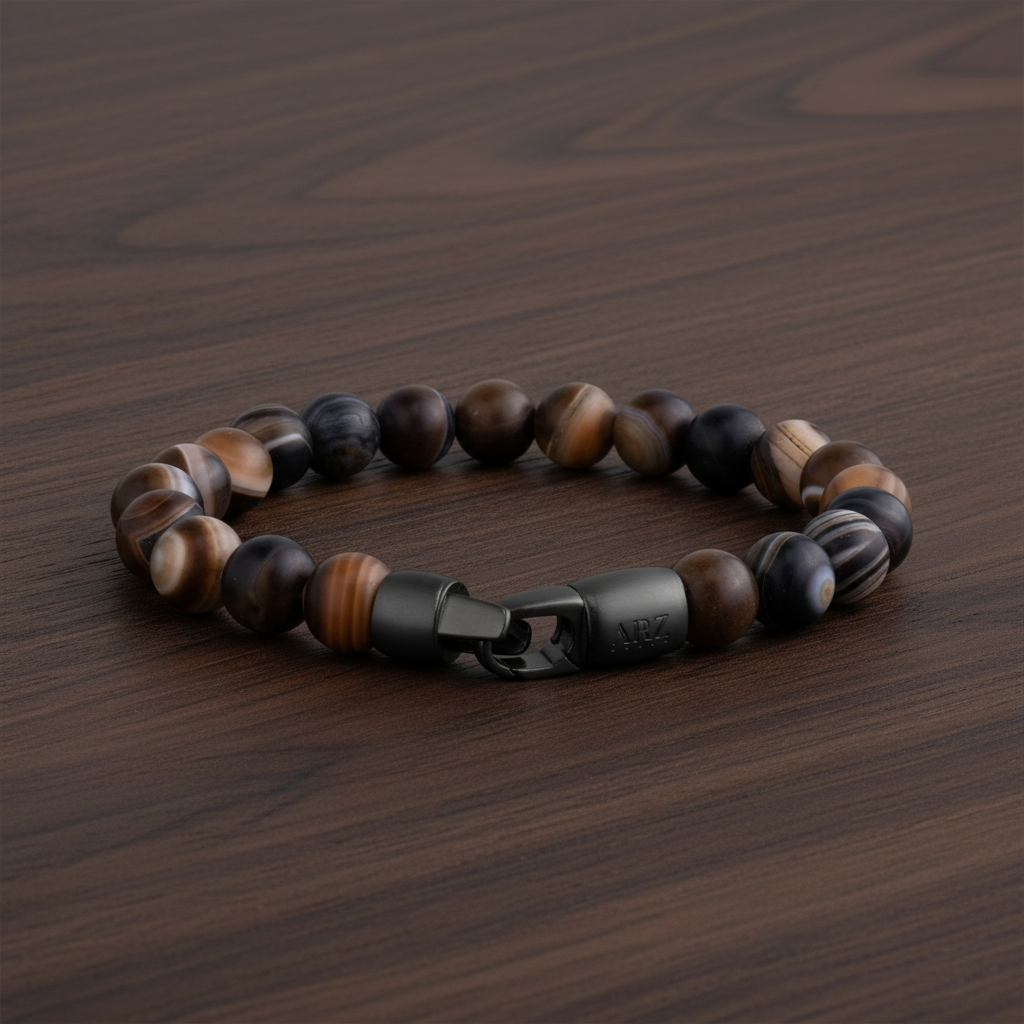A.R.Z Steel Sardonyx Beaded Bracelet 8mm