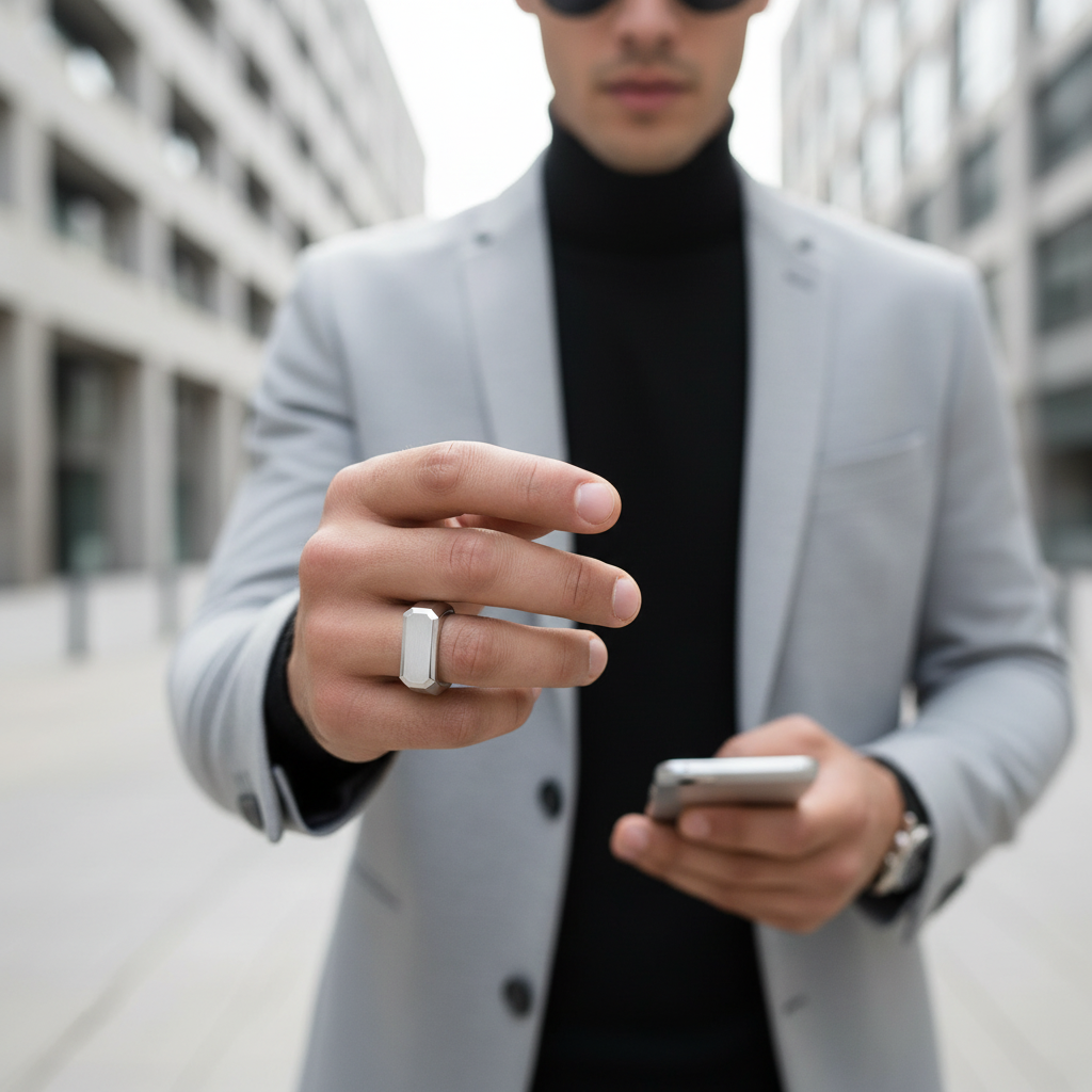 A.R.Z Steel Matte Rectangle Signet Ring