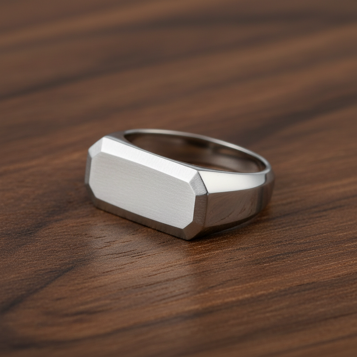 A.R.Z Steel Matte Rectangle Signet Ring