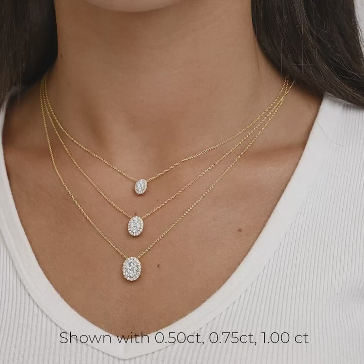 Oval Halo Illusion Diamond Pendant