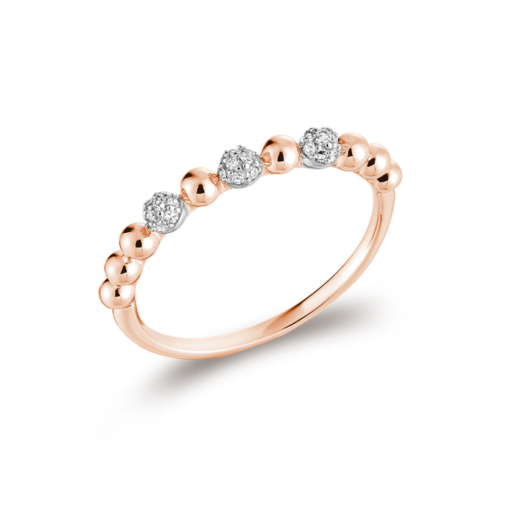 10K Rose gold beaded diamond pave setting ring