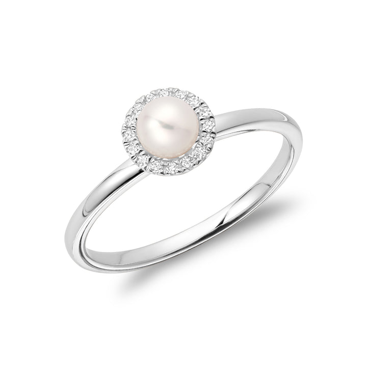 10K White Gold Freshwater Pearl & Diamond Halo RIng by ORLY Jewellers | Montreal Jewelry | Laval Jewelry