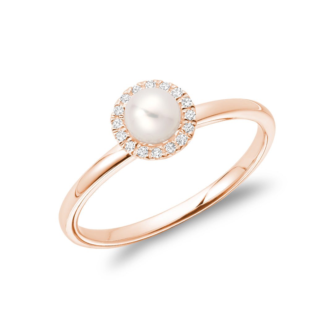 10K Rose Gold Freshwater Pearl & Diamond Halo RIng by ORLY Jewellers | Montreal Jewelry | Laval Jewelry
