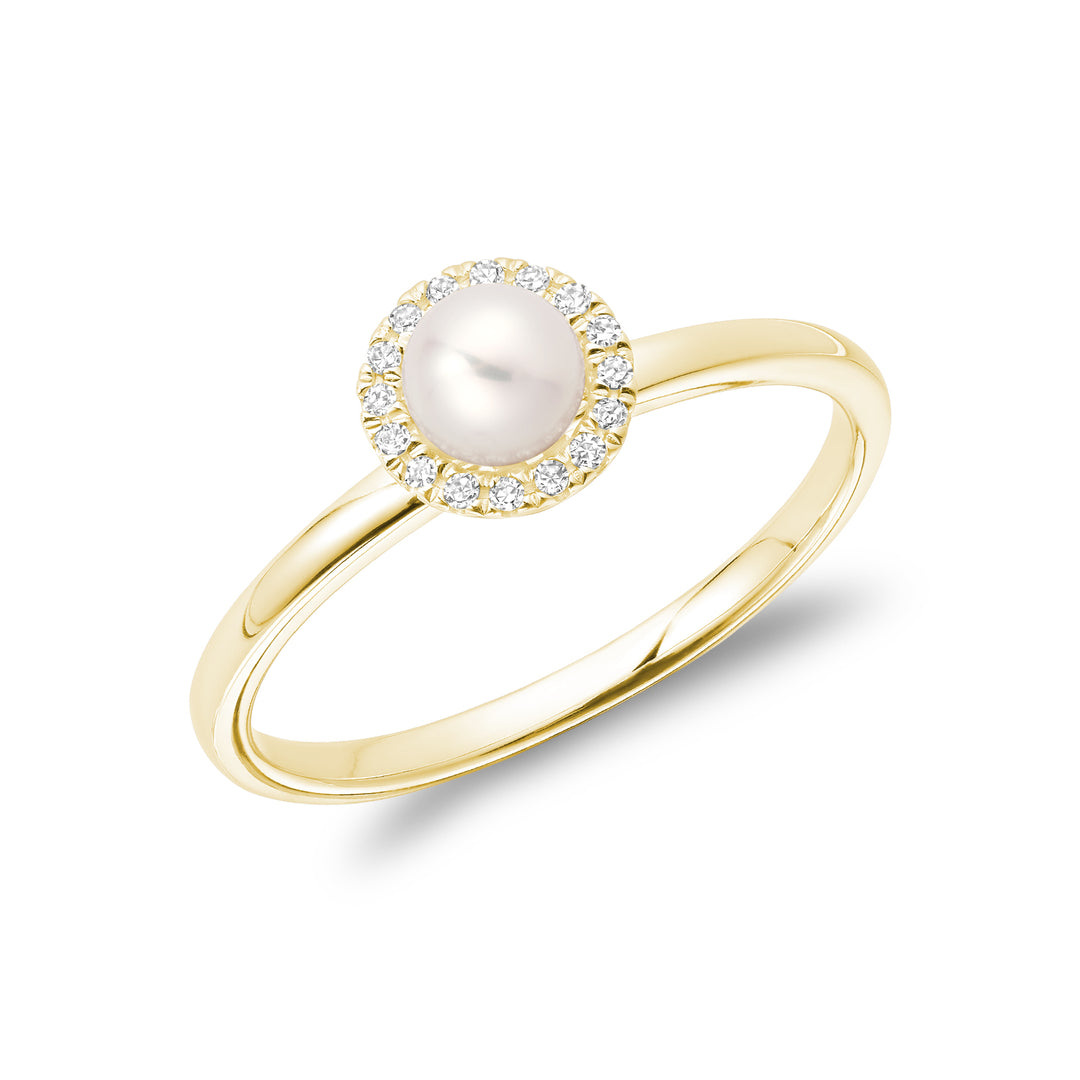 10K Yellow Gold Freshwater Pearl & Diamond Halo RIng by ORLY Jewellers | Montreal Jewelry | Laval Jewelry