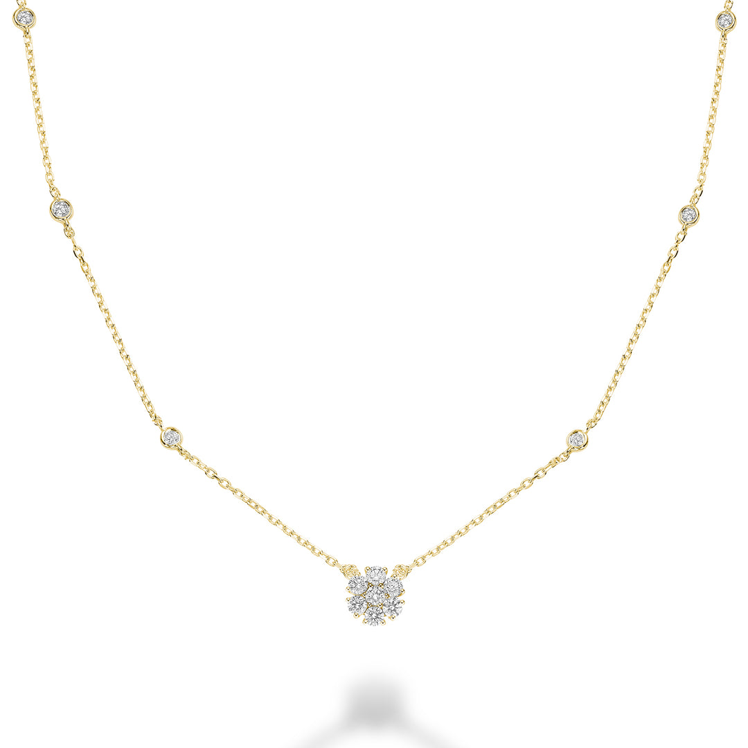14K Yellow Gold Flower Diamond Necklace by ORLY Jewellers