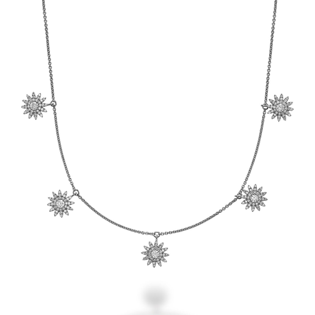 14K White Gold Dangling sun shaped diamond necklace by ORLY Jewellers