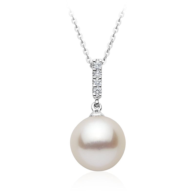10K White Gold Cultured Freshwater Pearl and Diamond Necklace by ORLY Jewellers