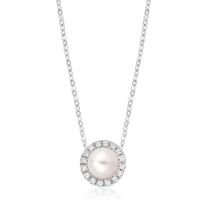 10K White Gold Freshwater Pearl & Diamond Necklace by ORLY Jewellers
