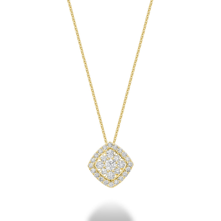 14K Yellow Gold Cushion Shape Diamond Halo Necklace by ORLY Jewellers