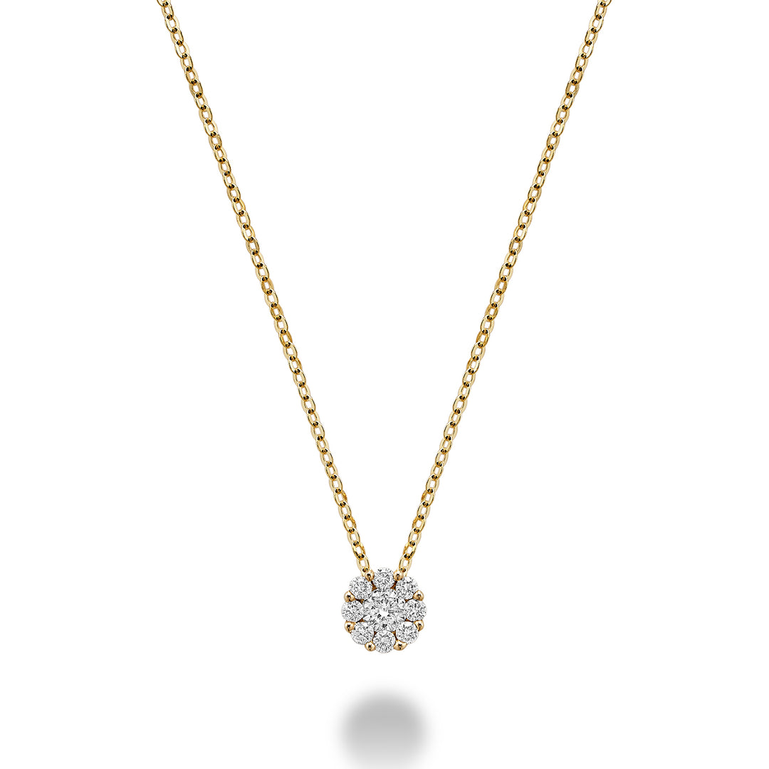 14K Yellow Gold Diamond cluster flower necklace by ORLY Jewellers