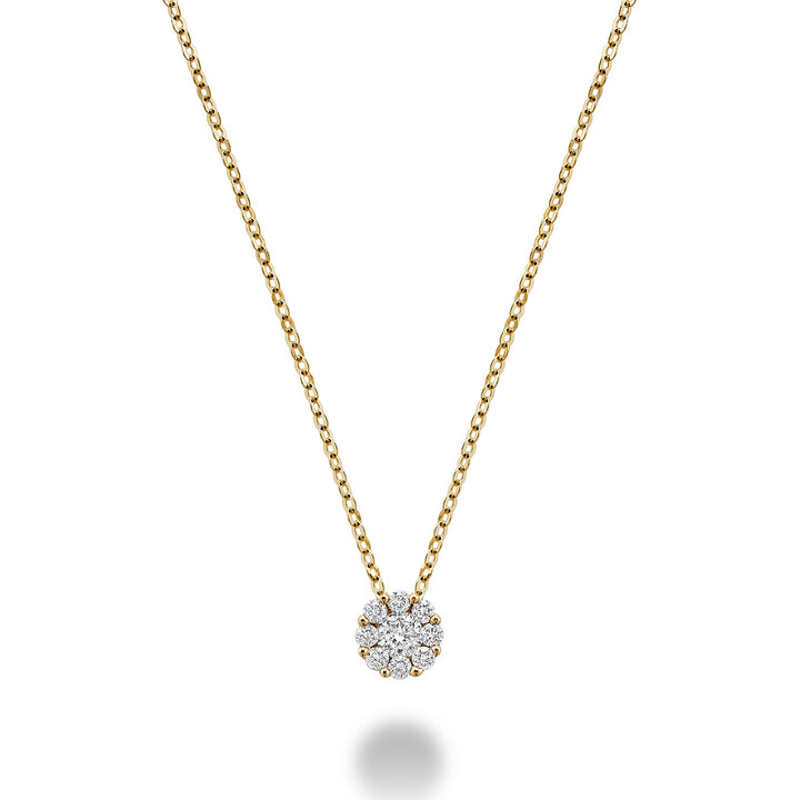 14K Yellow Gold Diamond cluster flower necklace by ORLY Jewellers