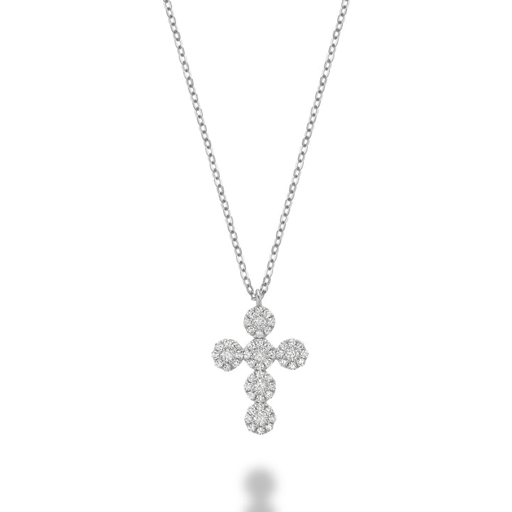 14K White Gold Diamond Halo Cross Pendant by ORLY Jewellers