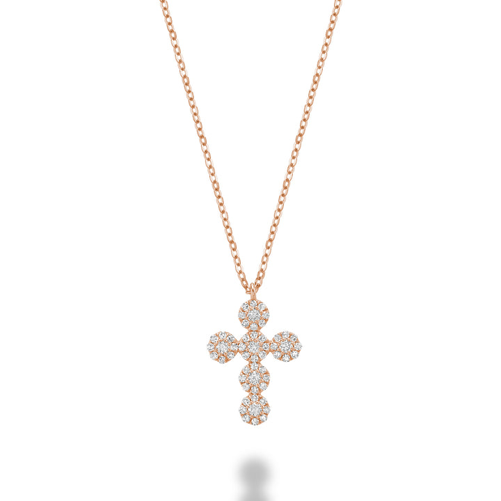 14K Rose Gold Diamond Halo Cross Pendant by ORLY Jewellers