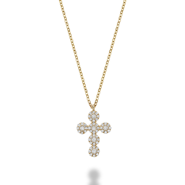 14K Yellow Gold Diamond Halo Cross Pendant by ORLY Jewellers