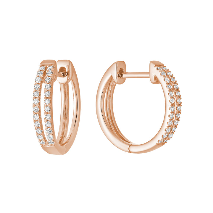 10K Rose Gold Double Row Diamond Huggies Earrings by ORLY Jewellers