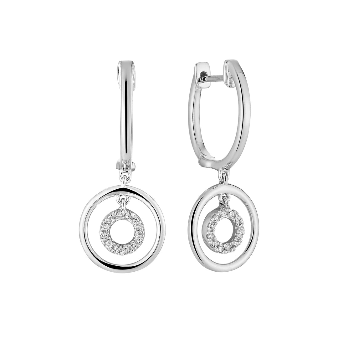 10K White Gold Dangling Double Circle Diamond Earrings by ORLY Jewellers
