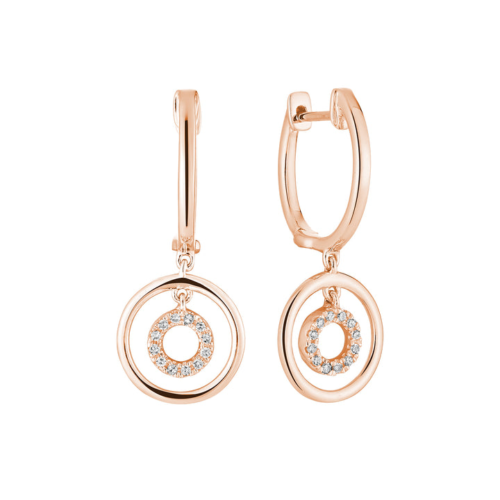 10K Rose Gold Dangling Double Circle Diamond Earrings by ORLY Jewellers