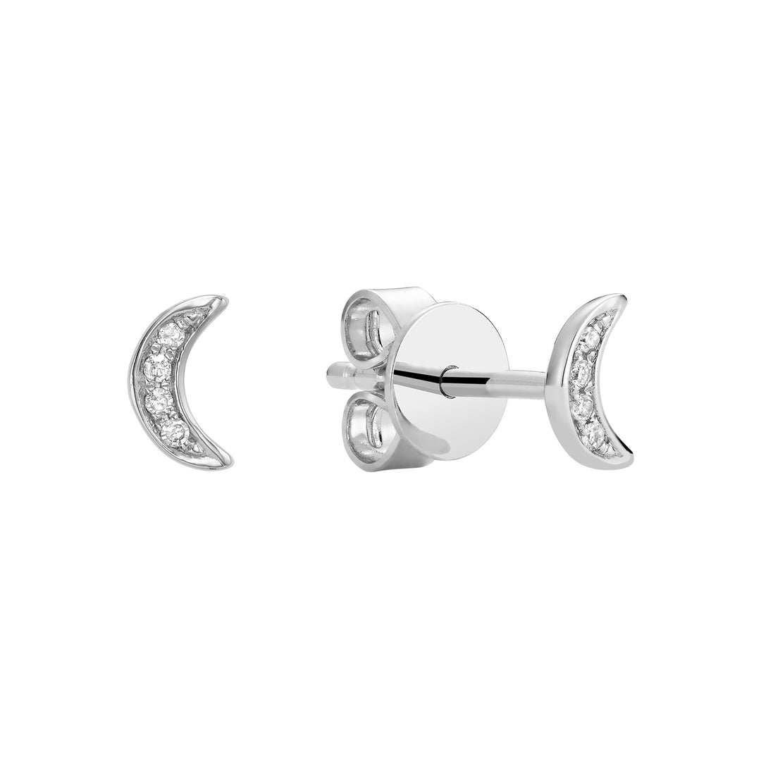 10K White Gold Diamond Moon Studs by ORLY Jewellers