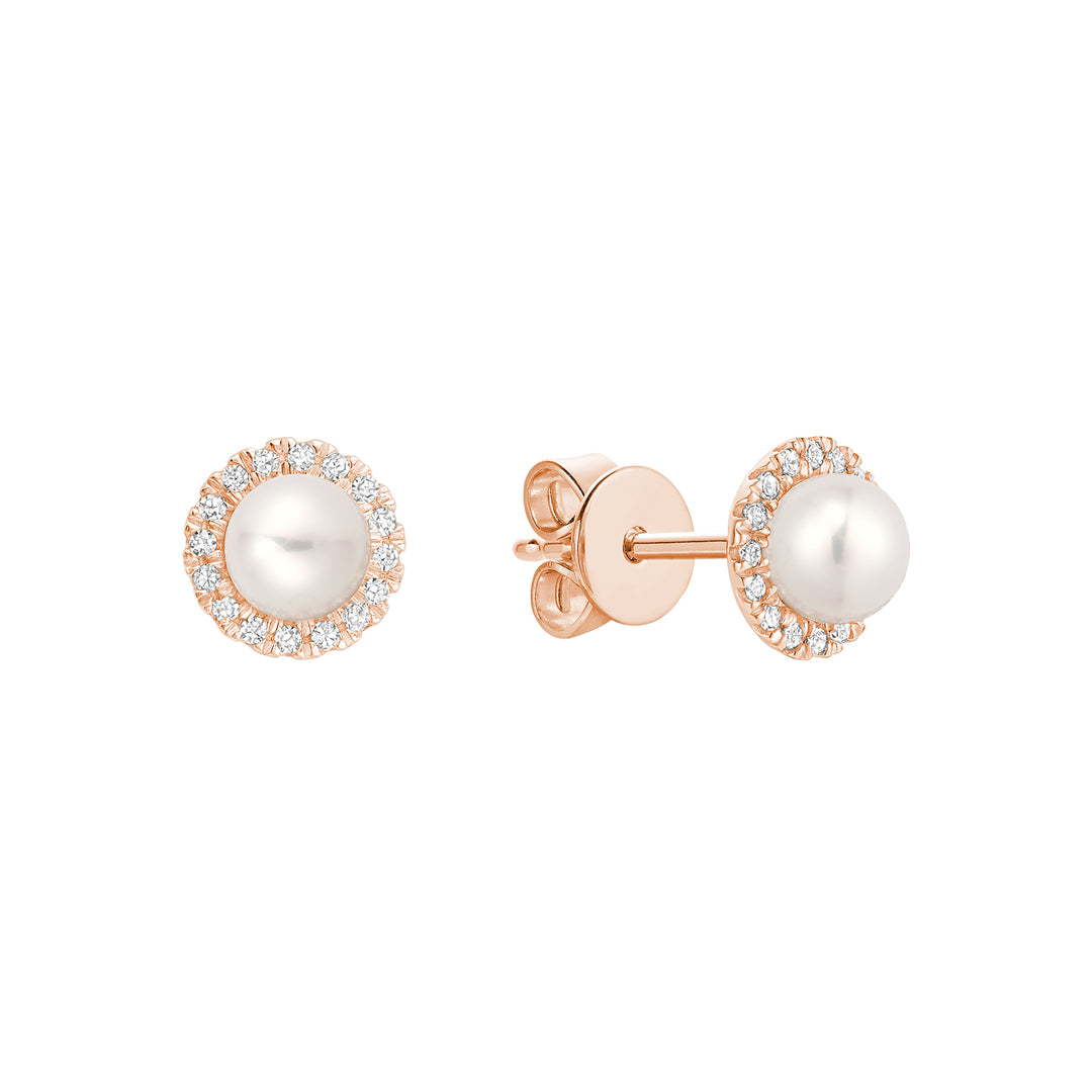 10K Rose Gold Freshwater Pearl & Diamond Stud Earrings by ORLY Jewellers