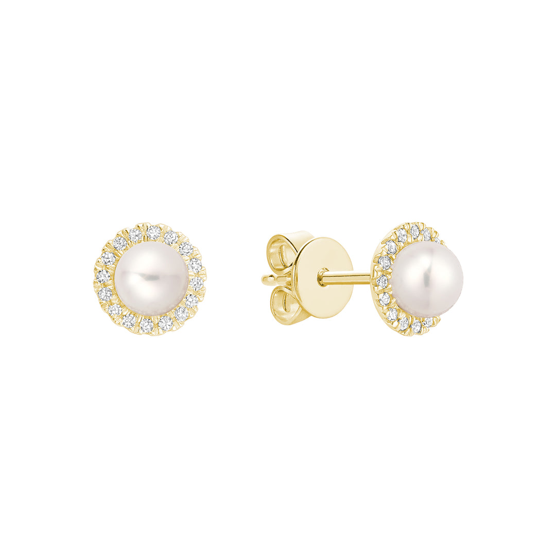 10K Yellow Gold Freshwater Pearl & Diamond Stud Earrings by ORLY Jewellers