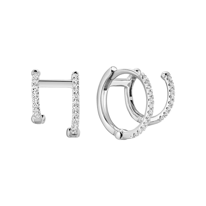 14K White Gold Double Hoop Diamond Huggie Earrings by ORLY Jewellers