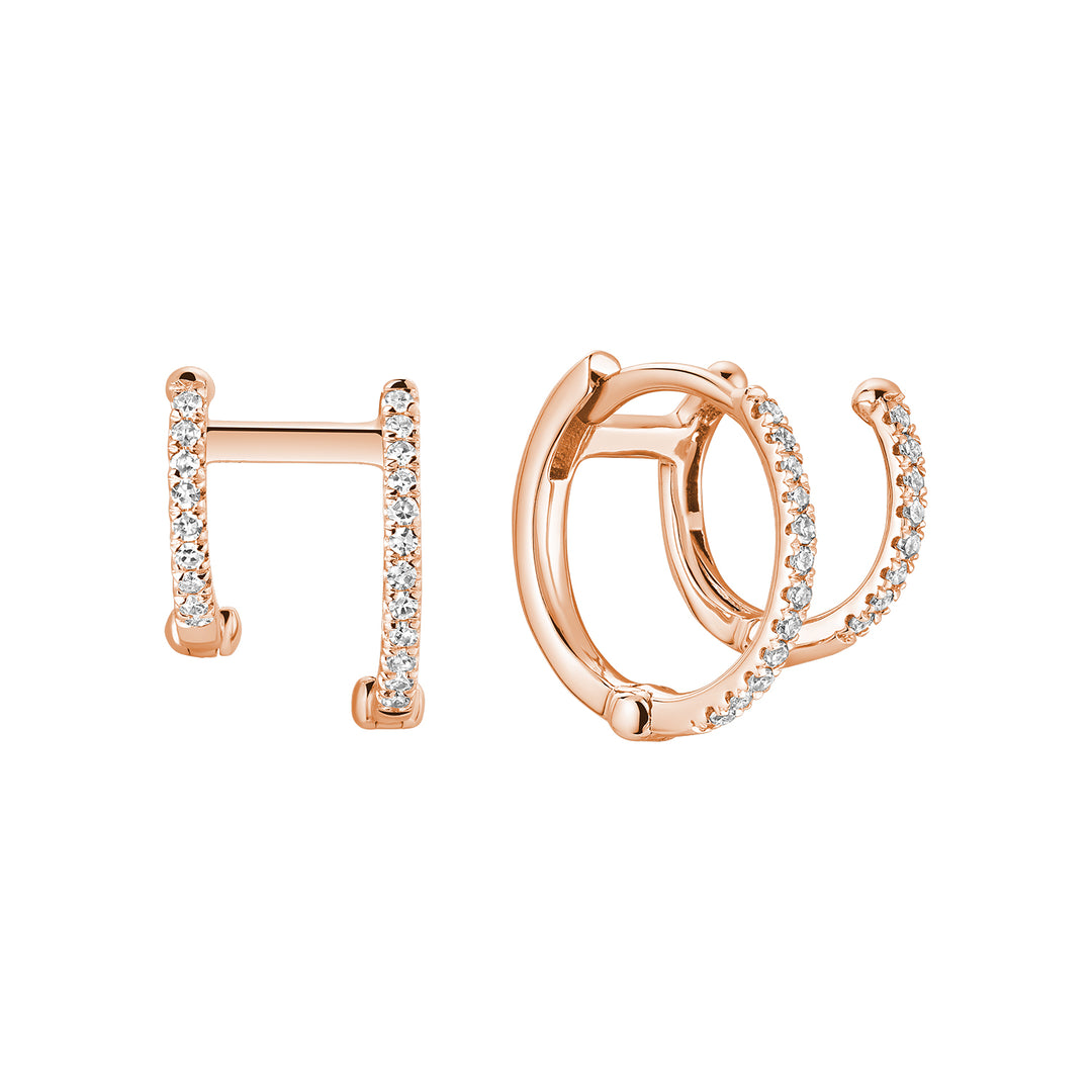 14K Rose Gold Double Hoop Diamond Huggie Earrings by ORLY Jewellers