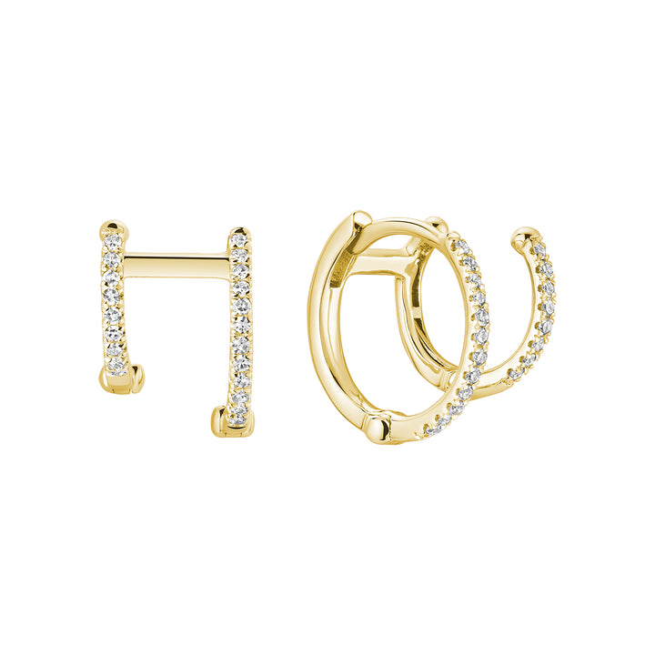 14K Yellow Gold Double Hoop Diamond Huggie Earrings by ORLY Jewellers
