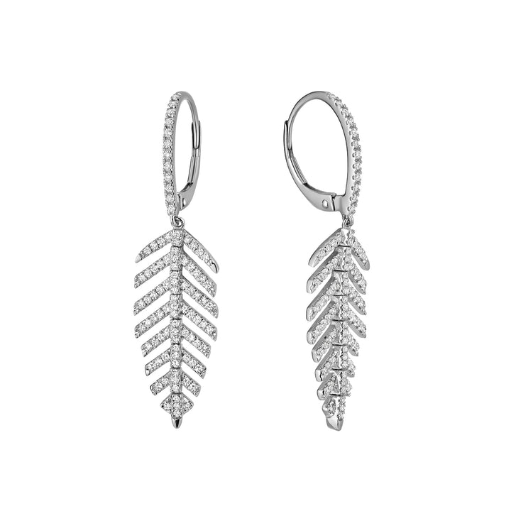 14K White Gold Dangling Leaf Diamond Earrings by ORLY Jewellers