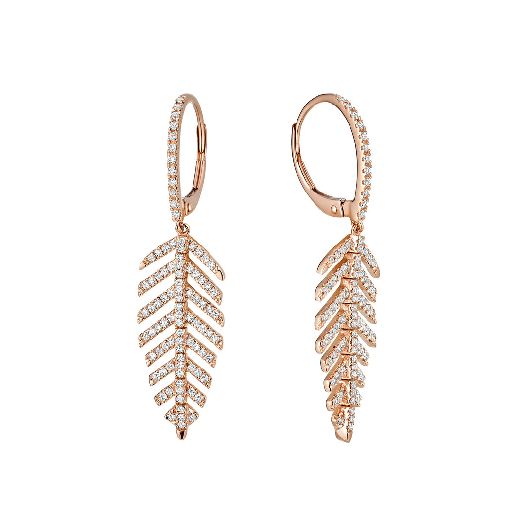 14K Rose Gold Dangling Leaf Diamond Earrings by ORLY Jewellers