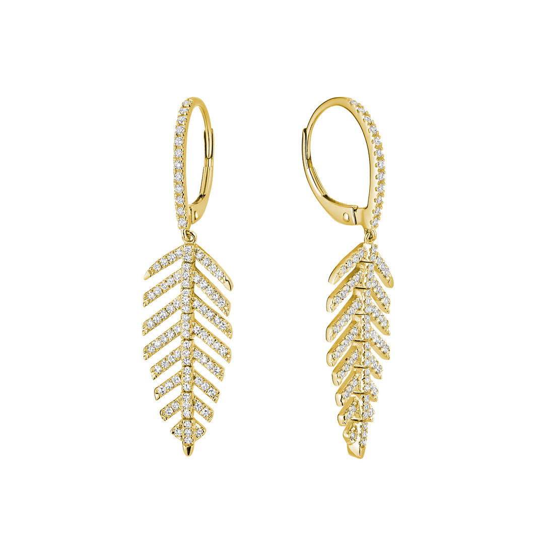 14K Yellow Gold Dangling Leaf Diamond Earrings by ORLY Jewellers