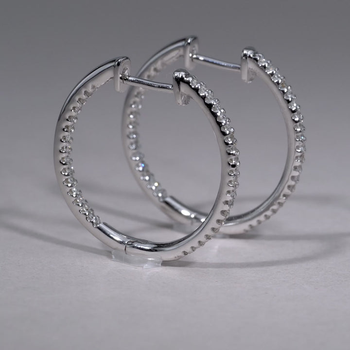 10K White Gold Inside Out Diamond Hoop Earrings 20MM by ORLY Jewellers
